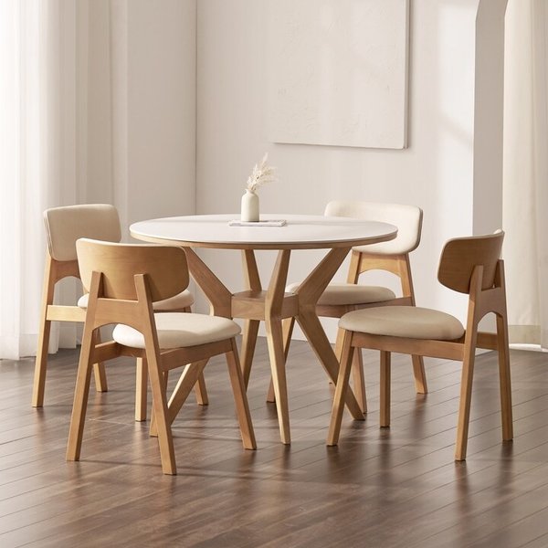 누아 SC76 원형 포세린 통세라믹 4인 식탁 세트(의자) [착불]