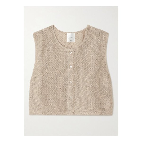 리셋 스텔라 크롭 시퀸 장식 리넨 혼방 거즈 베스트 샌드 1647597360163570