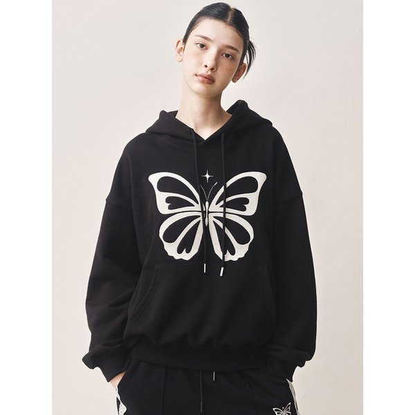 BUTTERFLY EMBROIDERY HOODIE_BLACK CREAM