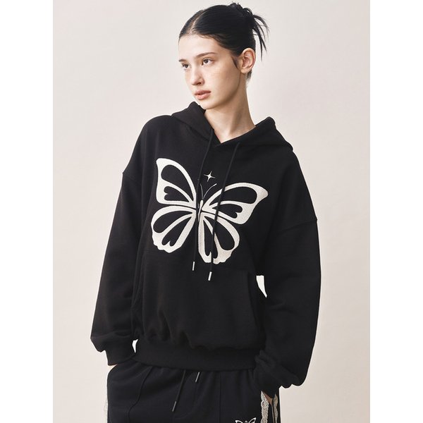 BUTTERFLY EMBROIDERY HOODIE_BLACK CREAM