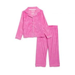 키즈 Juicy Couture 키즈 투피스 Notched 카라 벨루어 파자마 - 핑크 웨이브 토스 9579025