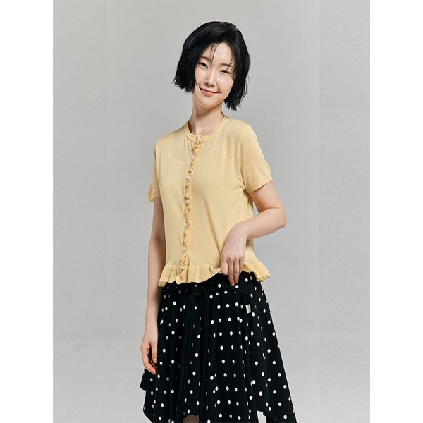 프릴 디테일 반팔 니트 가디건 라이트 옐로우