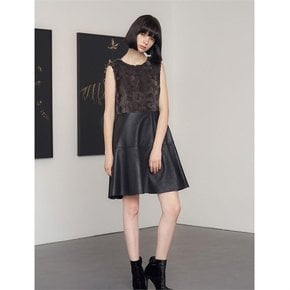 LUXURIOUS FUR LEATHER SLEEVELESS ONE-PIECE[A]