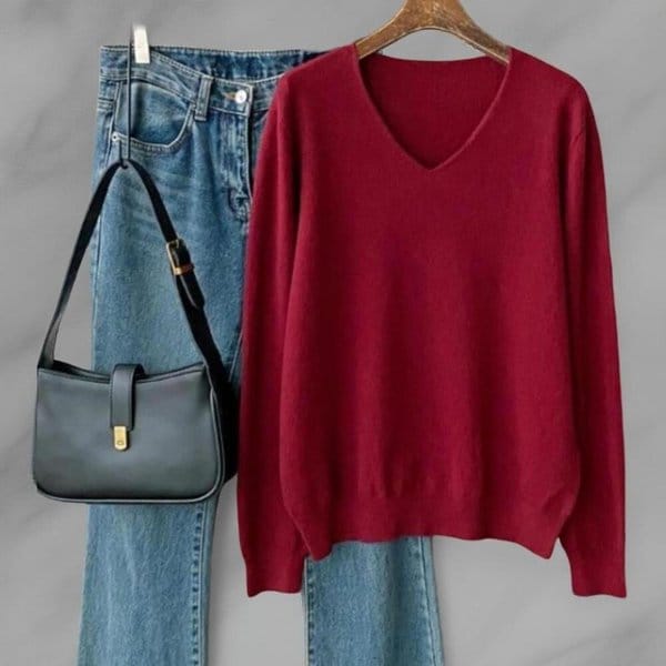 [옷자락] 여성 심플 비스코스 브이넥 루즈핏 긴팔 니트