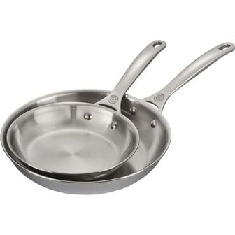  일본 르쿠르제 후라이팬0108 Le Creuset 3 층 스테인레스 스틸 2피스 프라이팬 세트 8인치 10인