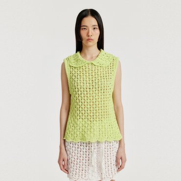 EENK YELT Cable Knit Collared Top - Yellow Green