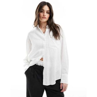 이스퀘어 4544183 Tommy Hilfiger oversized linen shirt in white