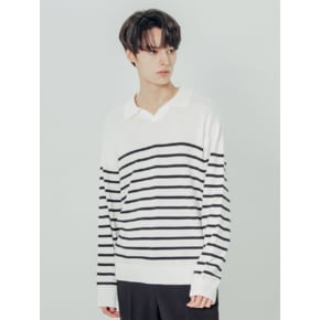 남성 스트라이프 칼라 스웨터 (O-WHITE)