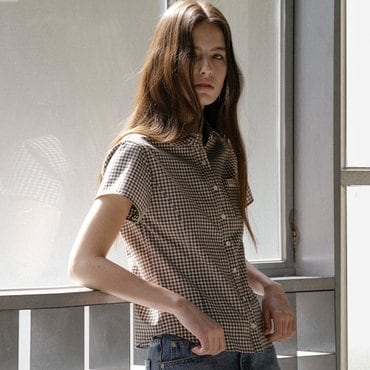 노운베러 [11차:08/27 예약배송] Gingham check half shirt KNSS03SH01_Brown