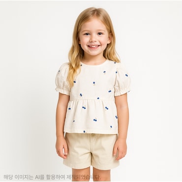 밀리밤 블루 체리 반팔 블라우스 MLBW2552G