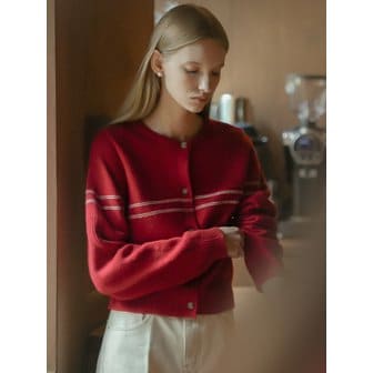 틸아이다이 Line point round neck cardigan_Red