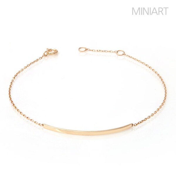 14K 골드 심플 라운드 스틱 데일리 금 체인 팔찌 G683