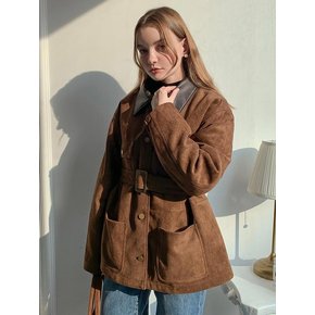 Half Belted Work Jacket Brown VCOAT_029