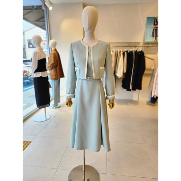 [여주점] [JJ 지고트] 여성  배색 플레어 원피스 재킷 셋트 GS3M0OP931