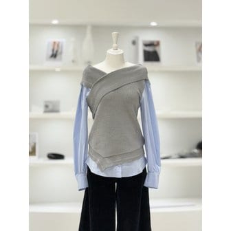 듀엘 [여주점] 여성 니트 레이어드 셔츠 블라우스 (L261PSC008)