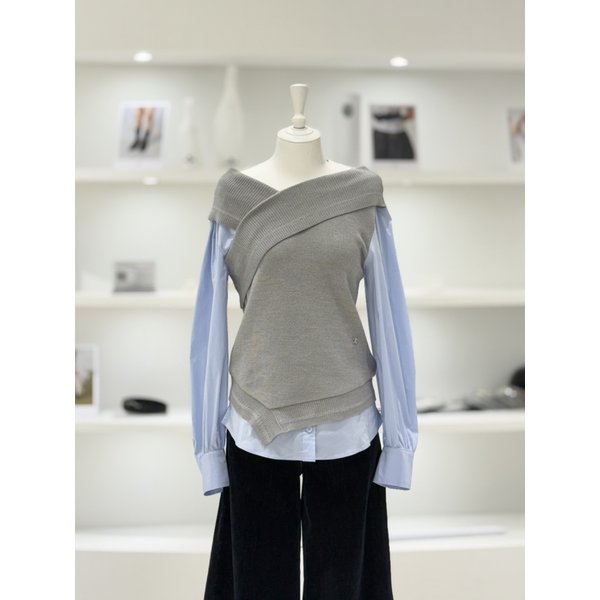 [여주점] 여성 니트 레이어드 셔츠 블라우스 (L261PSC008)