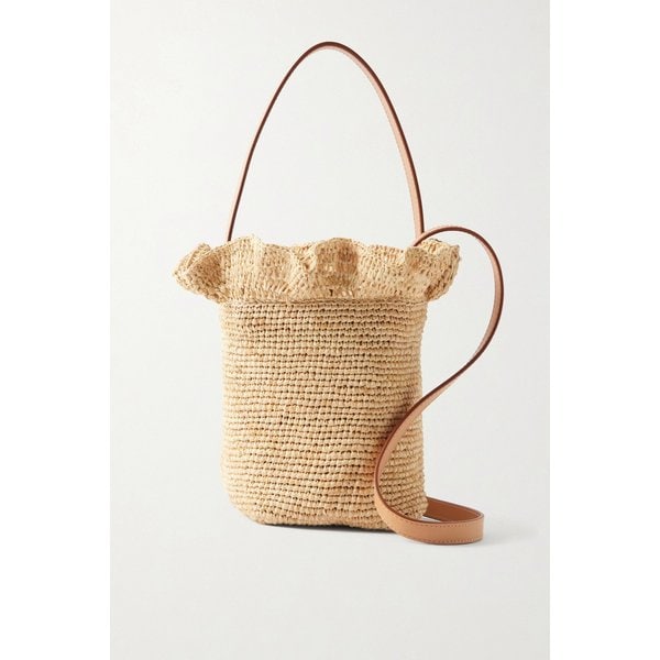 로플러 랜달 라이스 가죽 트리밍 러플 라피아 버킷백 46376663163039374