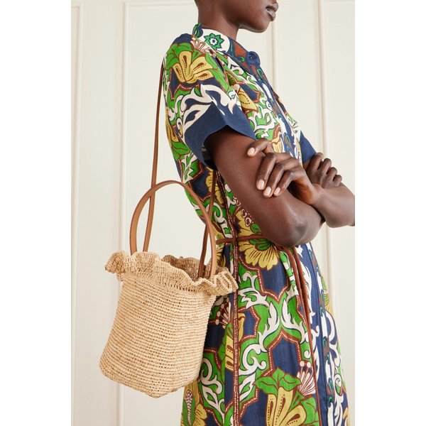 로플러 랜달 라이스 가죽 트리밍 러플 라피아 버킷백 46376663163039374