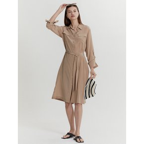 [Premium] Belted Silk Shirt Dress