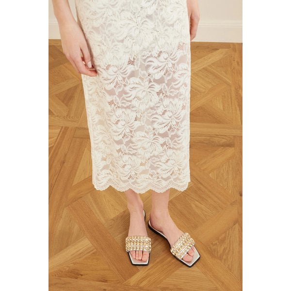 심카이 페이 비즈 장식 메탈릭 가죽 슬리퍼 46376663162981359