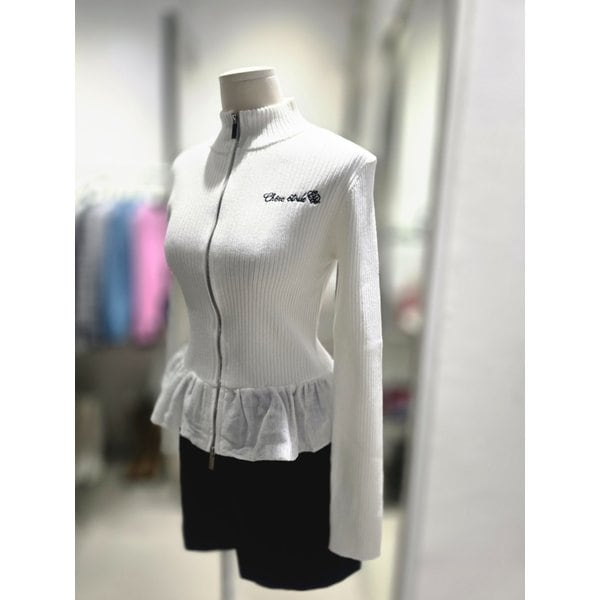 [여주점] 밑단 우븐 러플 집업니트 ES1JK200