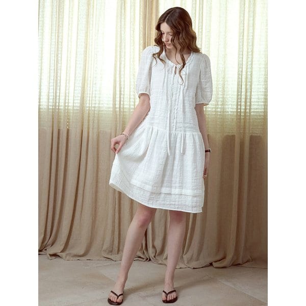 자가드 프릴 티어드원피스_WHITE