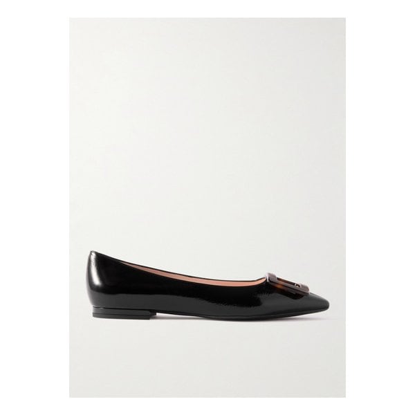 고메틴 버클 글로스 크링클 가죽 발레리나 플랫 블랙 1647597344991614