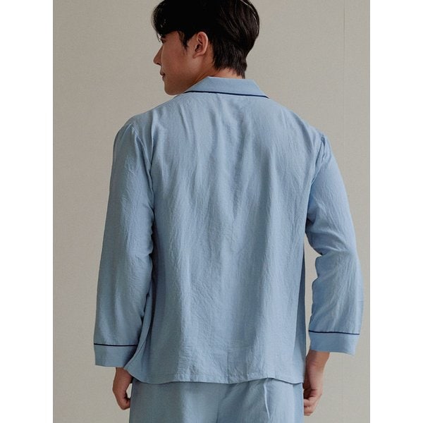 남성 피오니 샌드워싱 긴소매 카라 잠옷