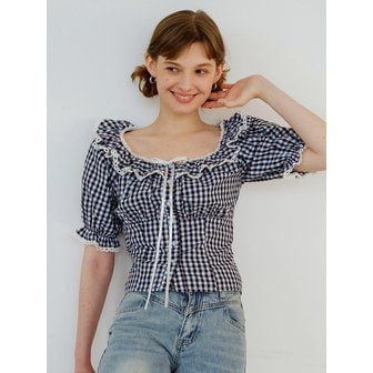 던드롭 DD_Plaid ruffled two-way blouse