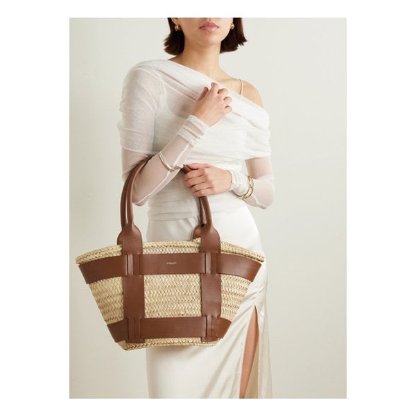 드멜리어 넷 서스테인 산토리니 가죽 트리밍 라피아 토트 뉴트럴 1647597332020581