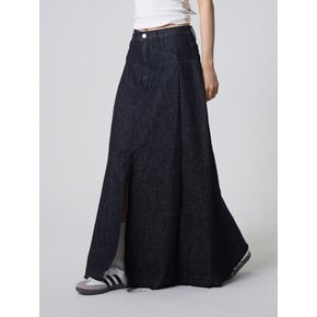 프론트 슬릿 데님 롱 스커트 인디고_Front Slit Denim Long Skirt Indigo