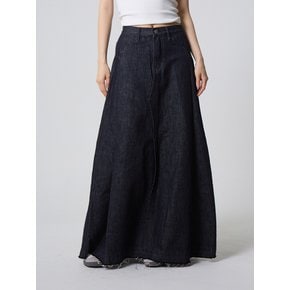 프론트 슬릿 데님 롱 스커트 인디고_Front Slit Denim Long Skirt Indigo