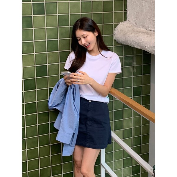 비비 슈퍼 싱글 크루넥 반팔 티셔츠 (White)