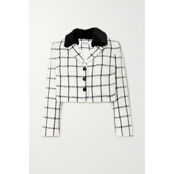 크롭 인조 퍼 트림 체크 트위드 재킷 1647597324583772