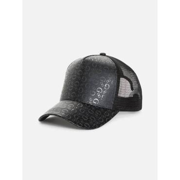 이스퀘어 3947006 Guess Factory Logo Print Faux-Leather Trucker Hat