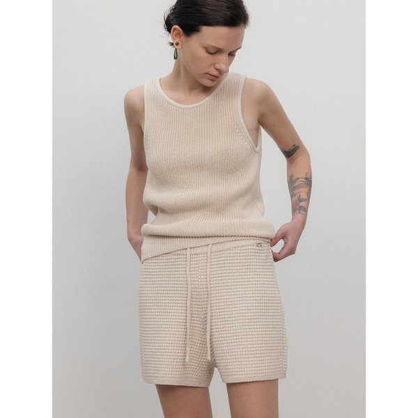 Korean paper yarn two way vest_Sesame