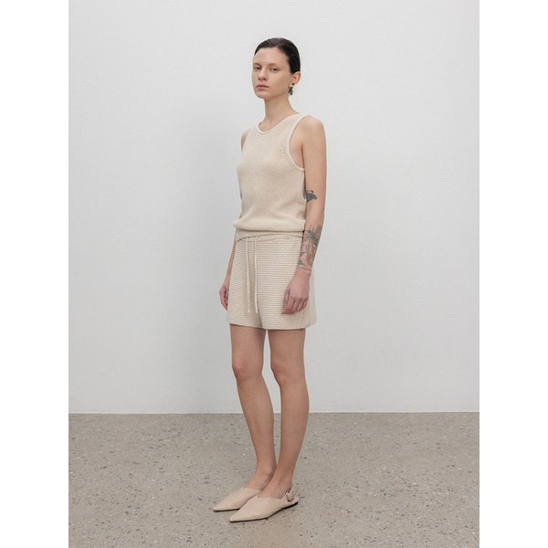 Korean paper yarn two way vest_Sesame