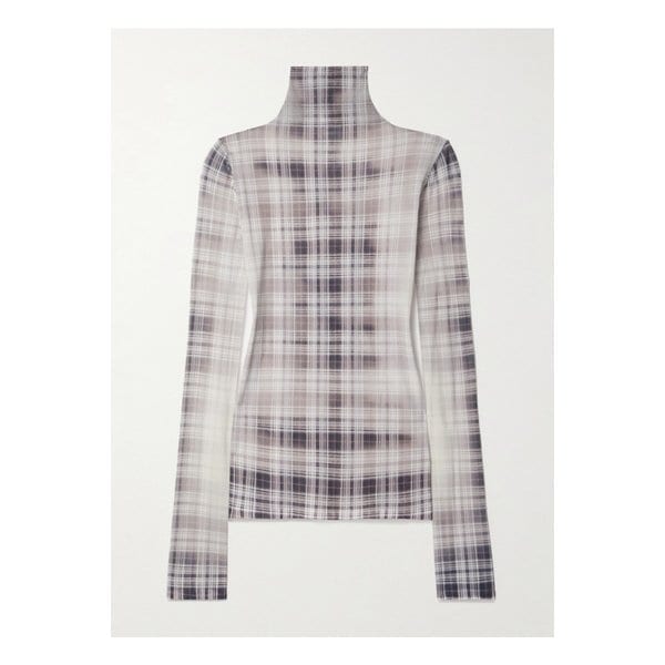 체크 스트레치 저지 터틀넥 탑 그레이 1647597355986363