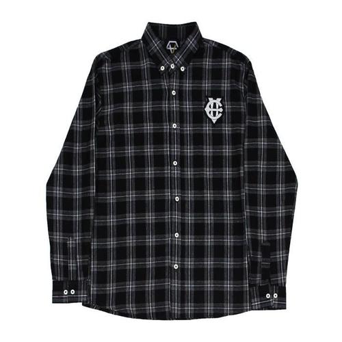 [에잇볼륨]EV Emblem Check Shirts (Black)(1)