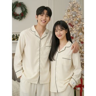 DOSSY [2PACK]실크핏 에센셜 긴팔 커플 잠옷 세트