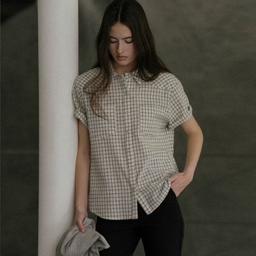 노운베러 Seersucker check shirt KNSS03SH05_Ivory