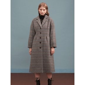 Black Check Long Coat with Button Details