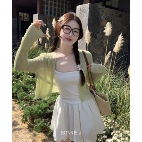 데일리 여름 러블리 버튼 가디건 얇은 크롭 시스루 가디건