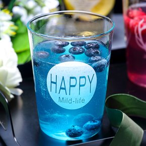 해피 투명 내열유리컵 350ml 음료 주스잔