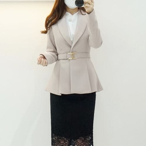스타일라떼 / 골드버클 벨트 숄카라 페플럼 플리츠 정장자켓