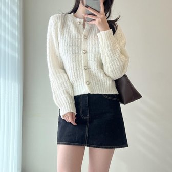 신세계라이브쇼핑 [옷자락] 여자 진주버튼 펄니트 부클 라운드넥 여리핏 가디건