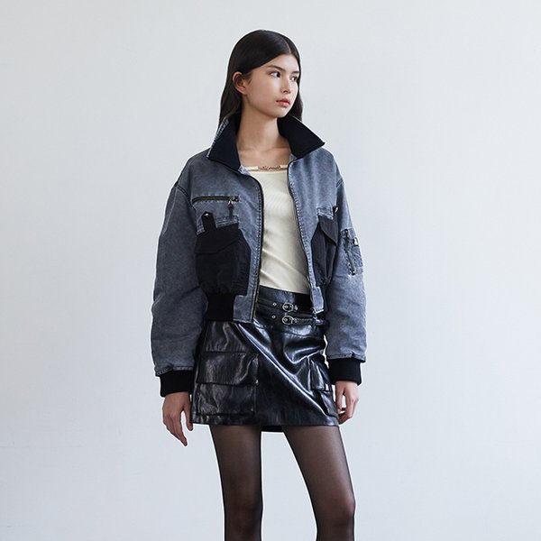 [시흥점] 여성 포켓 배색 하이넥 캐주얼 항공 점퍼 (ER4WZ462)