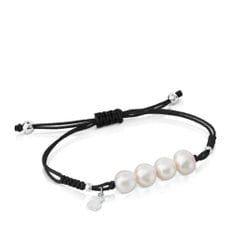 펄 블랙 코드 실버 앤 펄 팔찌 /TOUS Pearls Black Cord, Silver and pearl Bracelet /213031540
