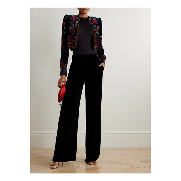 살로니 비카 크롭 비즈 프린트 벨벳 재킷 블랙 46376663162908486