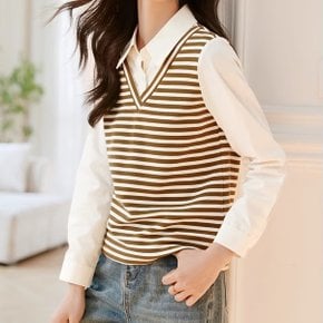 줄지브이넥조끼레이어드 블라우스 812BC4_P356235143